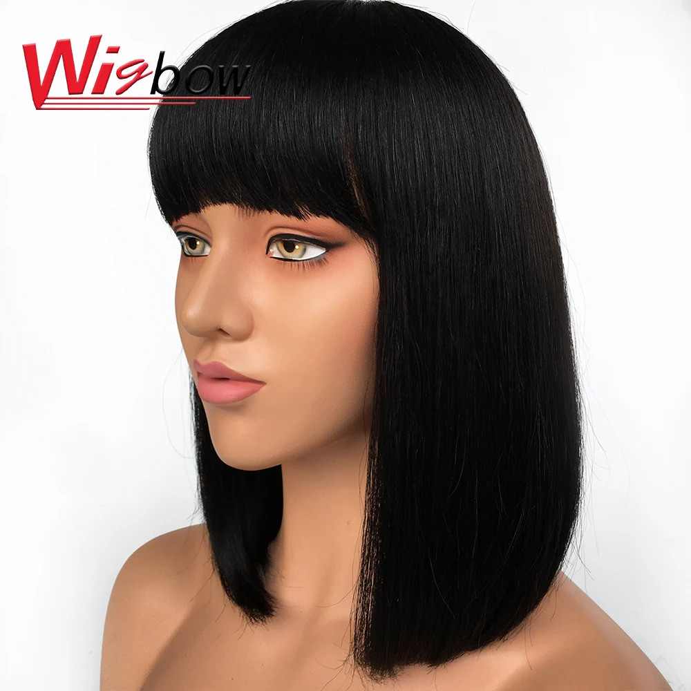 

SH wigs double drawn human hair straight bob indian hair wigs, original human hair bob with bangs