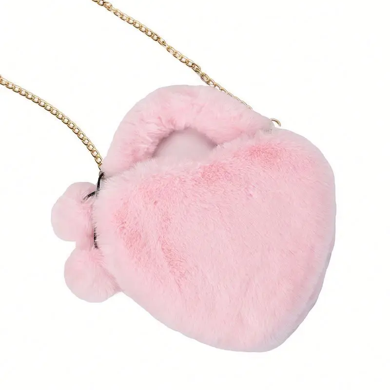

2020 Fashion Ladies High Quality Plush Fur Cute Heart Shaped Purses Handbag Love Chain Shoulder Bag for Women
