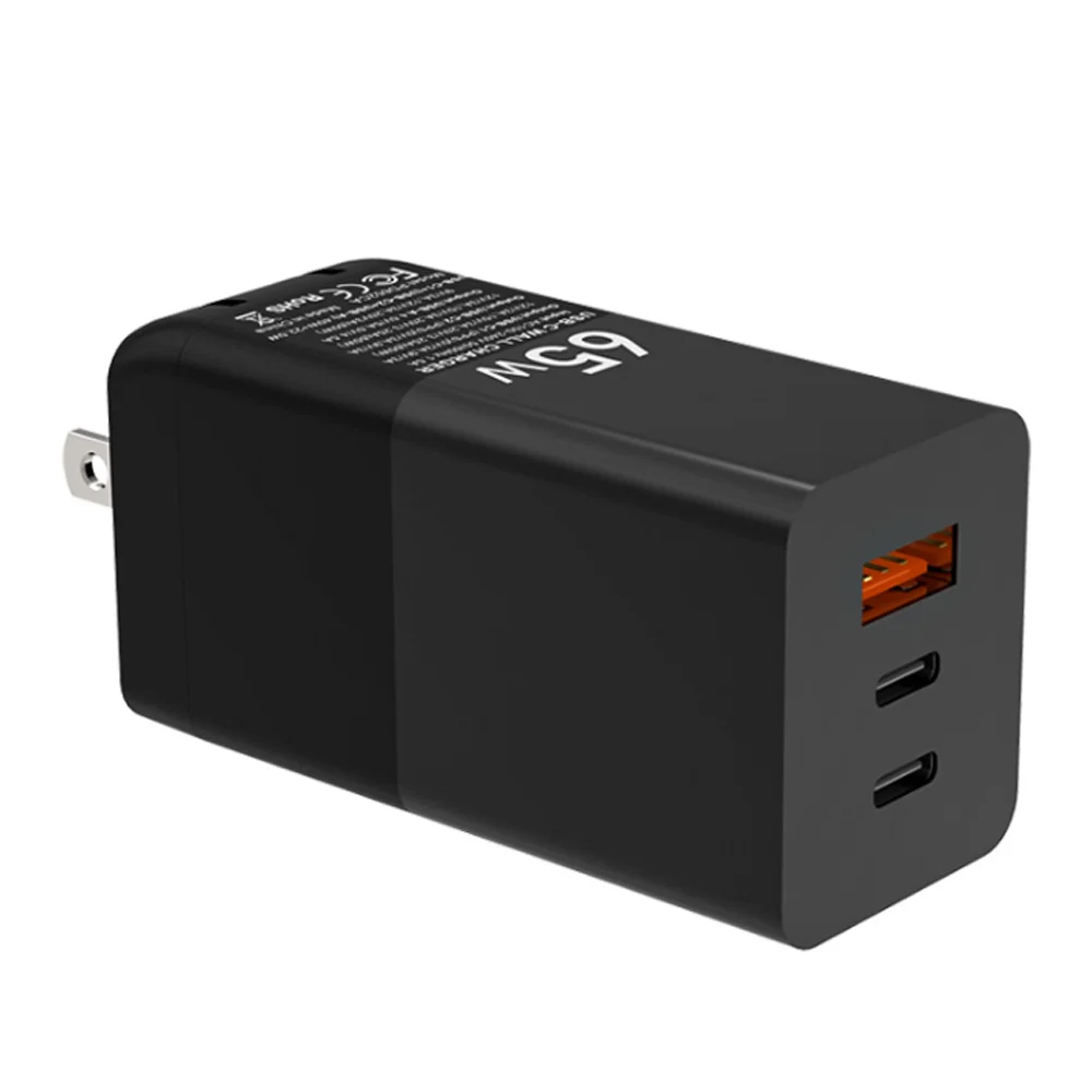 

65W GaN Charger Quick Charge 4.0 3.0 Type C PD USB Charger With QC 4.0 3.0 Portable Fast Charger For Phones Laptop, Black