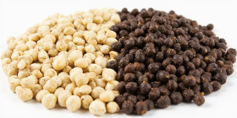 Side-by-side comparison of black and white pepper