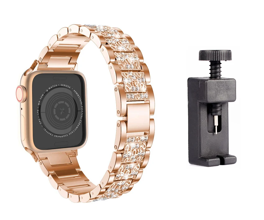 

Crystal Diamond Luxury Strap Stainless Steel for Apple Watch 1/2/3/4/5/6 Series with Tool Splitter, Multi colors