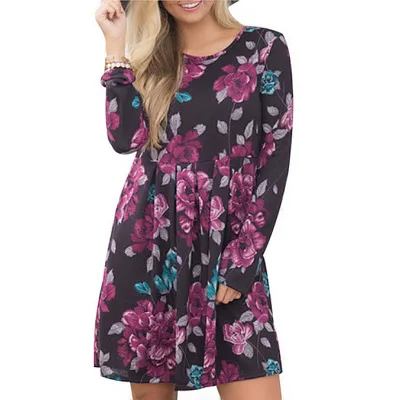 

Women Spring and Summer Bohemian Pastoral Style Print O-neck Long Sleeves Multi-color Dress Girl Leisure Casual Dress Coldker