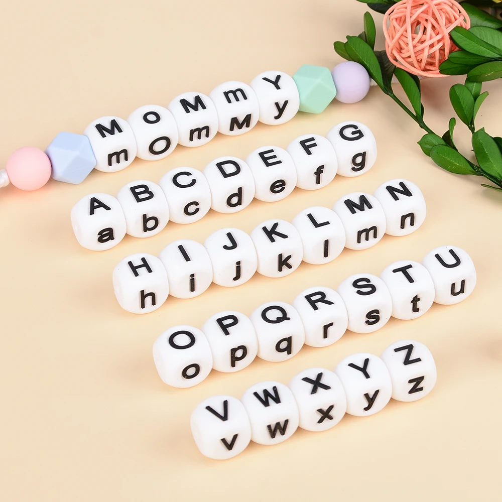 

2021 Food Safety Loose Beads Bpa Free Silicone Letter For Baby Teether For Hot Sale, 28 colors and custom colors