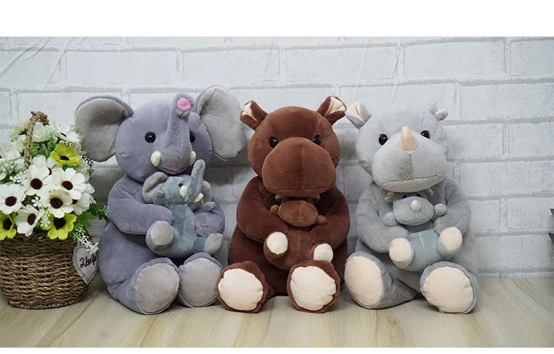 Parent-child series Cartoon Rhinos Stuffed Animal Toy Hippopotamus Elephant Plush Toys