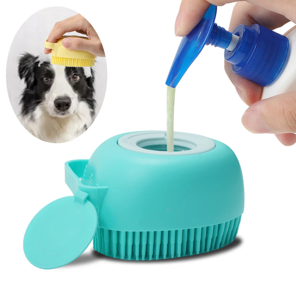 

Dog Bath Brush Pet Massage Brush Shampoo Dispenser for Dogs and Cats Comb Soft Grooming Silicone Brush for Bathing Short Hair