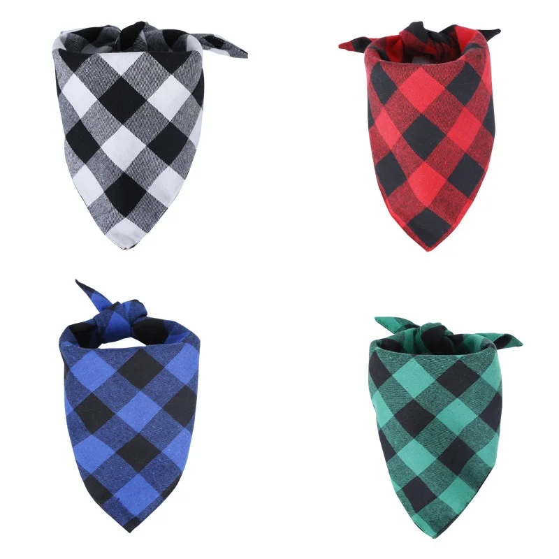 

Hot Sale Pet Scarf Dog Bandanas Cotton Scarf Dog Bibs Plaid Wholesale, 4 colors