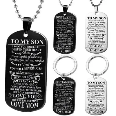 

Creative Wholesale To My Son My Daughter Engraved Letters Stainless Steel Dog Brand Family Gift Pendant Necklace, Silver black