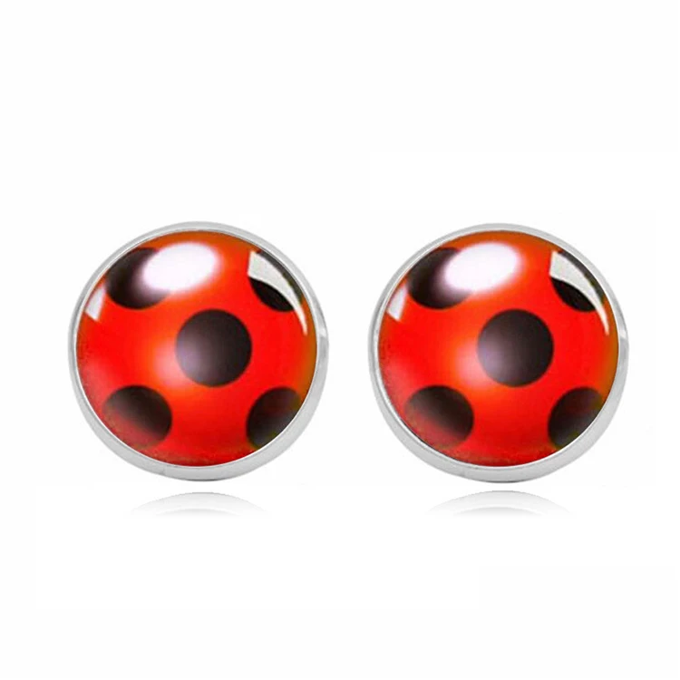 

Fashion Glass Circle Animal Silver Plated Stud Ladybug Earrings for Women