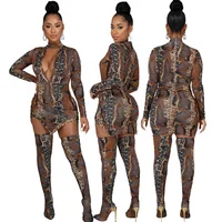 

B62055A Hot style 2019 printed European and American two-piece sexy long-sleeved autumn dress two-piece set