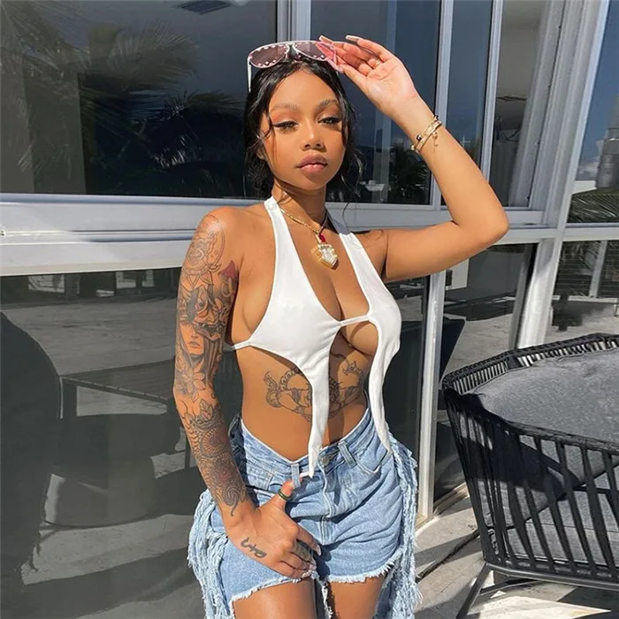 

S0064A-summer 2021 sexy vest women fashion solid color irregular backless tops