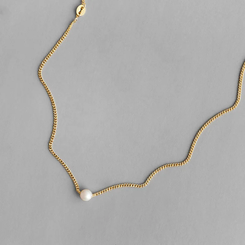 

Elegant Jewelry 18K Gold Plating Chain Natural Freshwater Pearl Charm Necklace 925 Sterling Silver Baroque Pearl Choker Necklace
