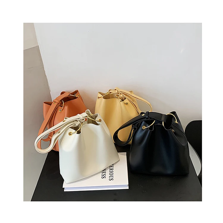 

Soft Leather Shoulder Bags For Women 2021 Ladies Simple Solid Color Bucket Bag Female Composite Handbags and Purses Bolsas