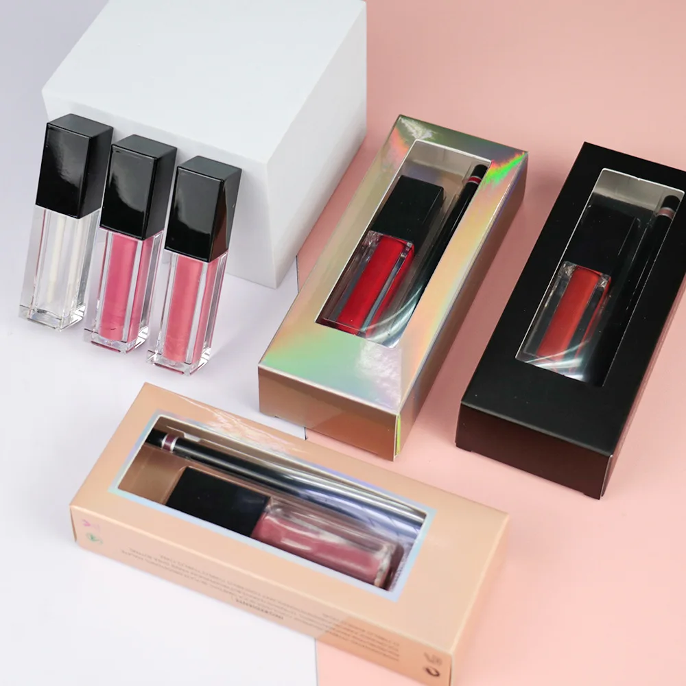 

Luxury Lipgloss Packaging Ready to Ship High Quality Lipgloss Gift Set Window Color Box Packaging 10 Matte Liquid Lipstick