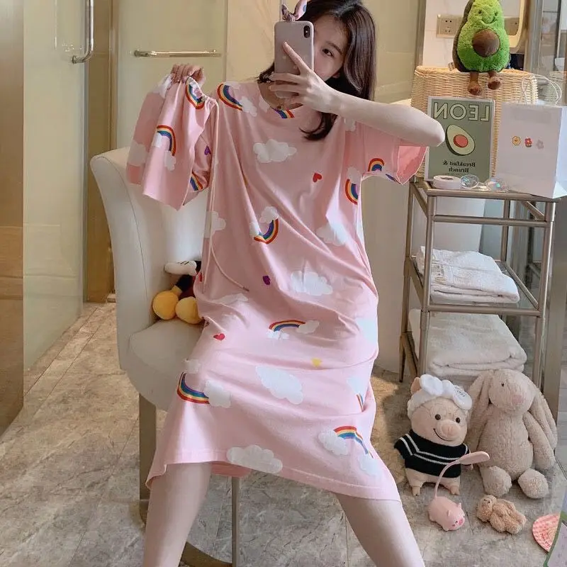 

New summer sweet and cute cloth bag nightdress female summer short-sleeved pajamas plus size female home clothing
