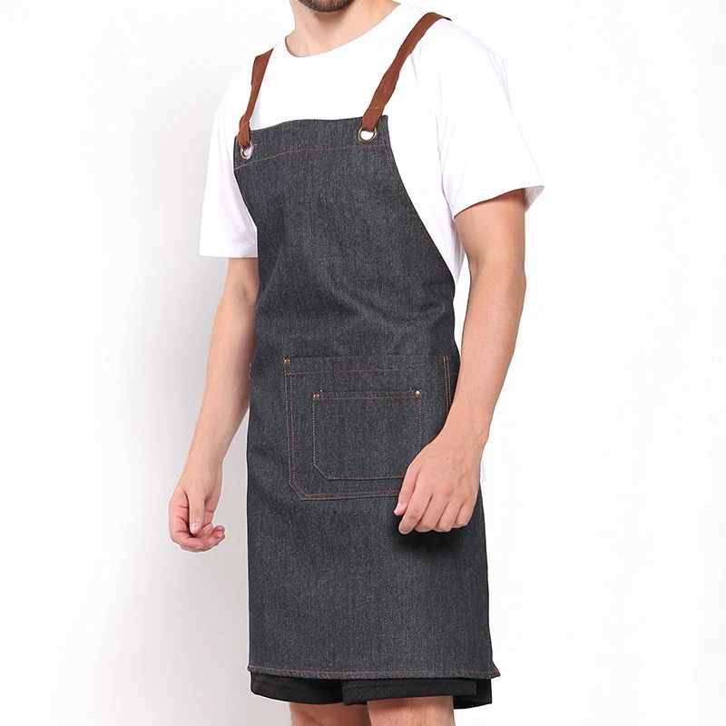 

Manufacture 100%cotton denim apron kitchen restaurant cooking uniform apron, 4 colors