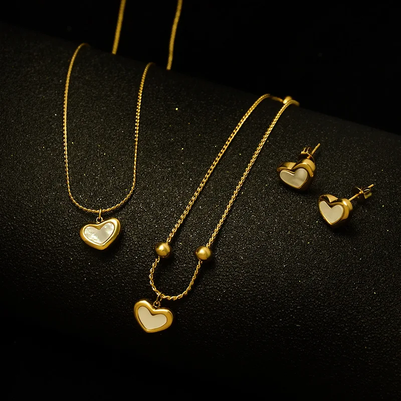 

Ins style fashion cute heart pendant jewelry shell girls chain steel custom women gold necklace, As pic