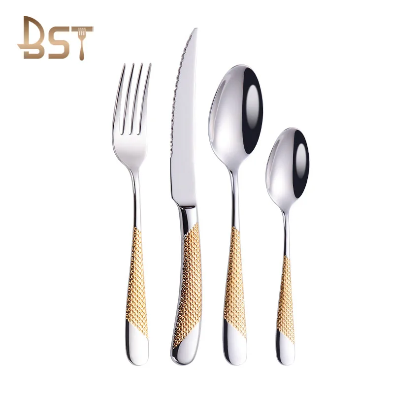 

New Style Flatware+sets Gold Spoons Fork Knife Wedding 18/10 Stainless Steel Cutlery Set, Silver+gold