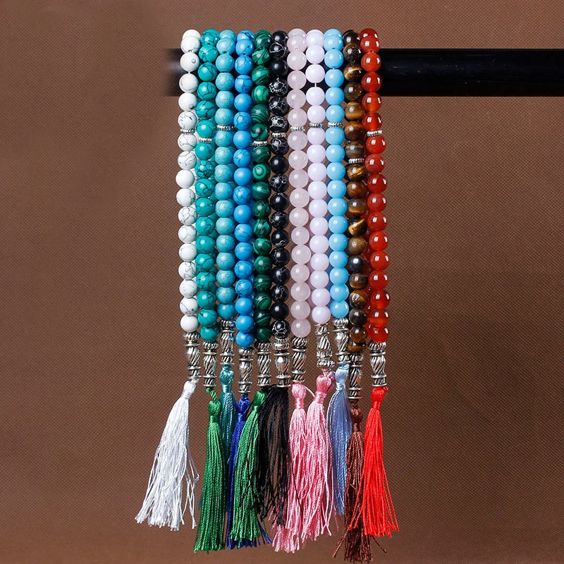 

JC Wholesale 10mm 33 Crystal Natural Agate Jade Muslim Rosary Tassel Bracelet