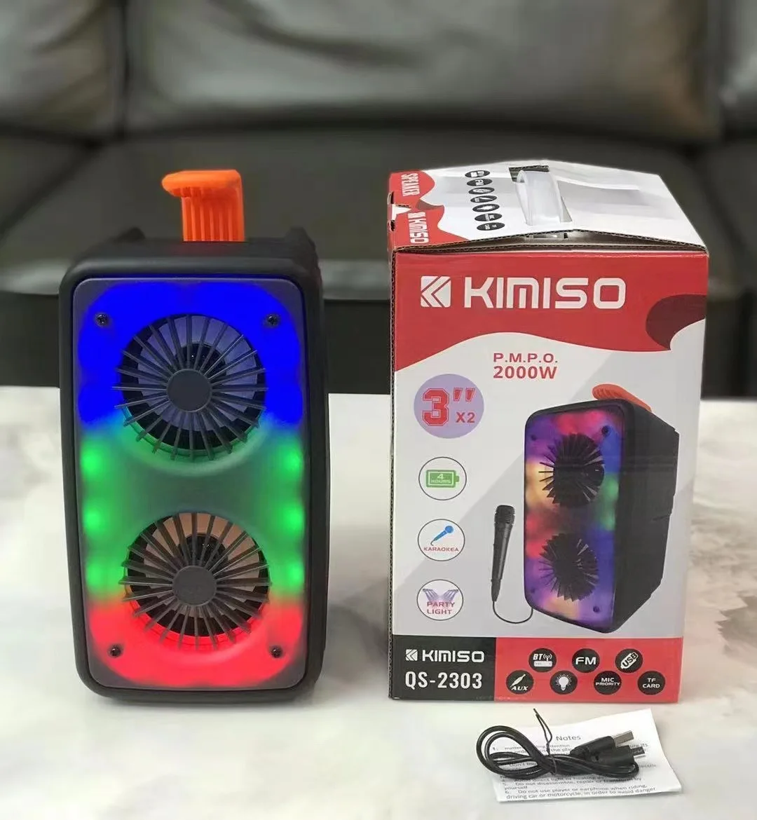 

qs-2303 Lowest Price Portable Wireless Speaker KIMISO Double 3inch Horn Small TWS Good Quality Speaker With RGB Lights