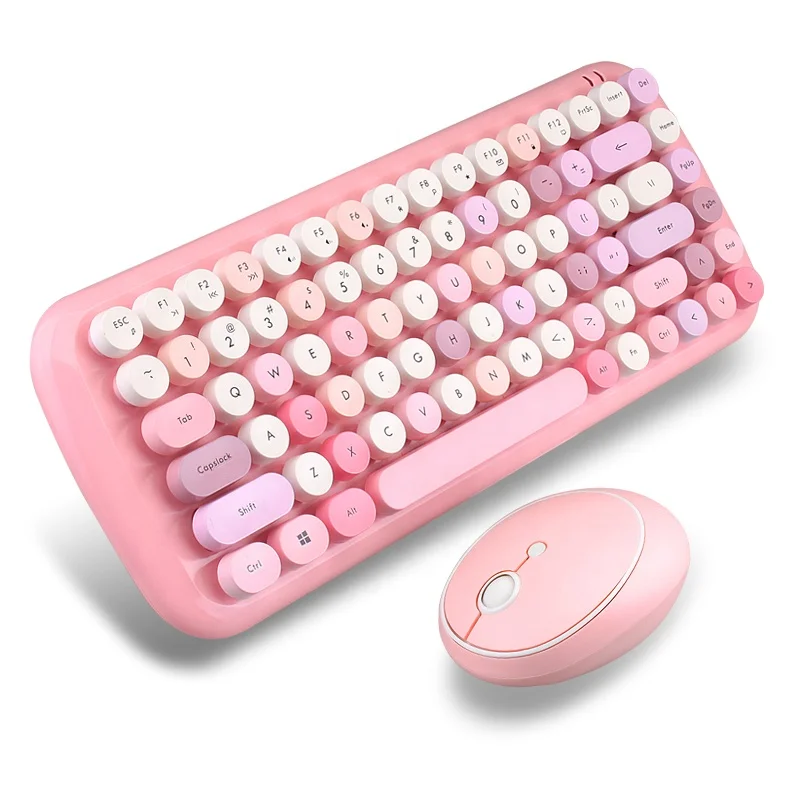 

MOFII Cute Pink Candy 100 Keys Wireless Keyboard And Mouse Combo Typewriter 2 In 1 Mouse Keyboard Set, Pink/blue/green
