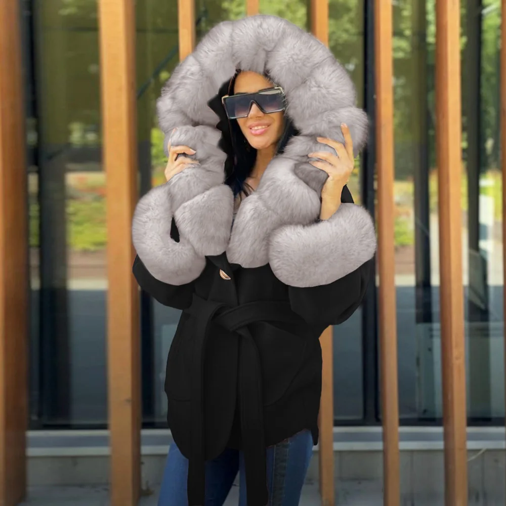 

Wholesale womens parka faux fur collar coats black hood jackets winter casual anti slip puffer fur cuffs coat, Black, brown, red, navy