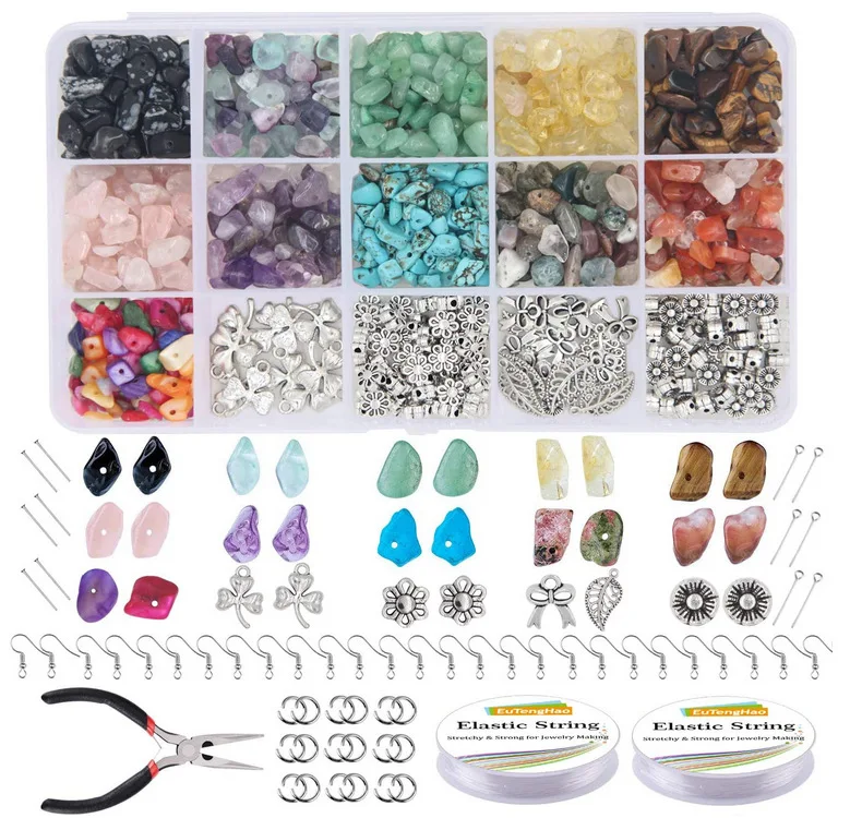 

Jewelry Making Tools Gemstones Kit Jewelry Finding Set Crystal Chip Beads