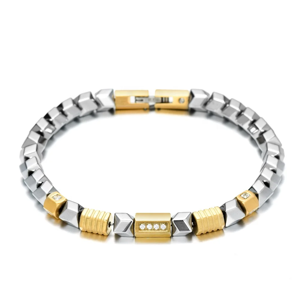 

REAMOR Luxury Stainless Steel and Natural Stone Beaded bracelet Silver Plate Hematite Zircon Insert DIY Jewelry Bracelet for Men