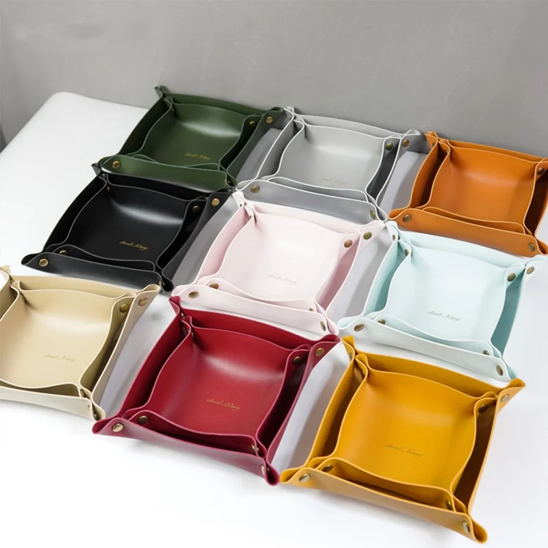 

Personalized and customizable color folding handmade leather storage box tray, Customized color