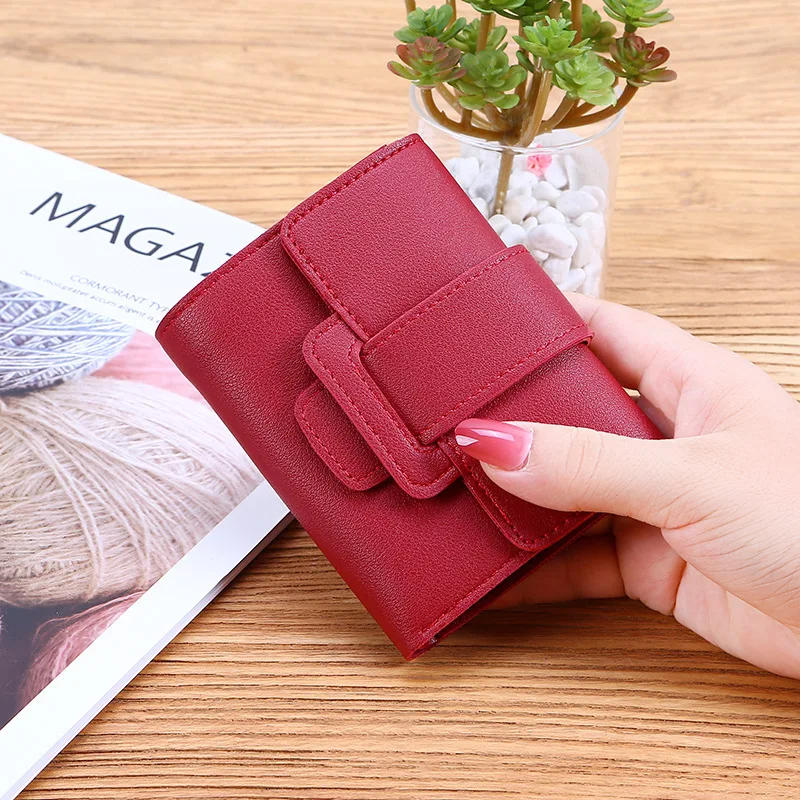 

2021 Pu Leather Wallets For Women Fashionable Short Credit Card Holder Vintage Coin Purse Chain Money Bag Ladies Clutch Handbag
