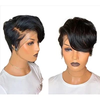 

Ready To Ship Cuticle Aligned Human Hair Lace Wigs Natural Black Pixie Cut Short Full Lace Wig