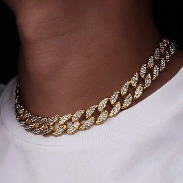 

women/men punk silver street clasp Cuban link body chain hip hop bling bling iced out chains necklace