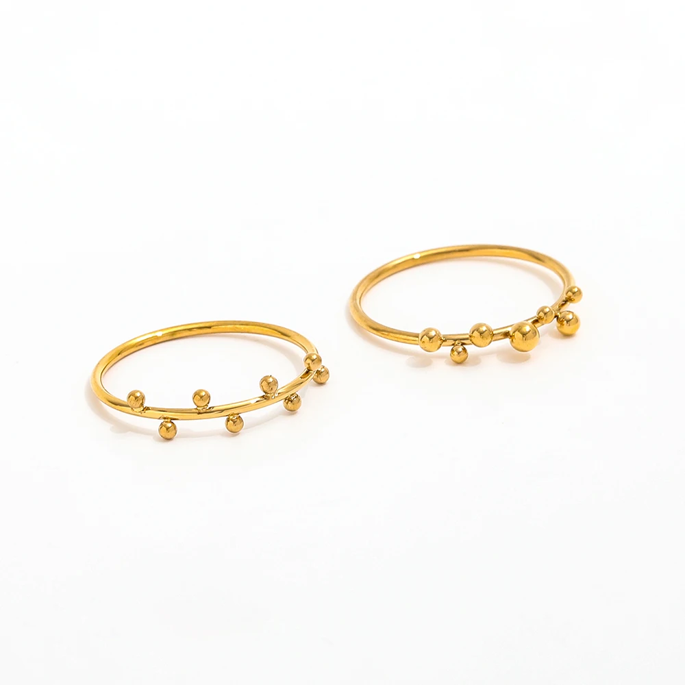 Joolim Jewelry Wholesale 18K Gold Plated Dainty  Bead Pave Stainless Steel Rings for Women Fashion Jewelry