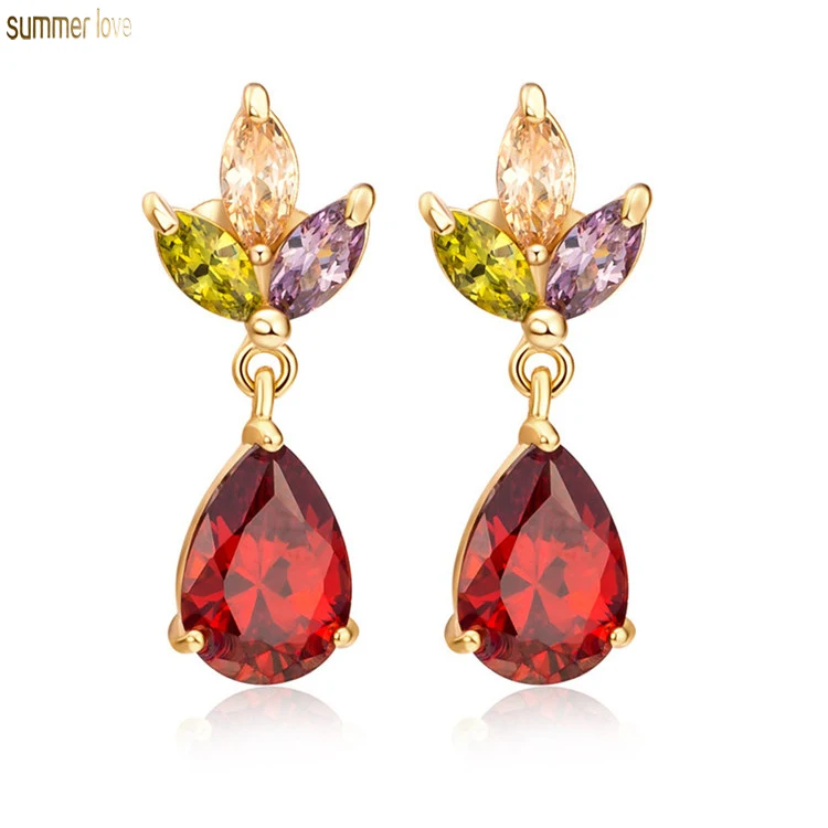 

Gold Plated Water Drop Leaf Crystal CZ Cubic Zirconia Wedding Women Bridesmaid Stud Earrings