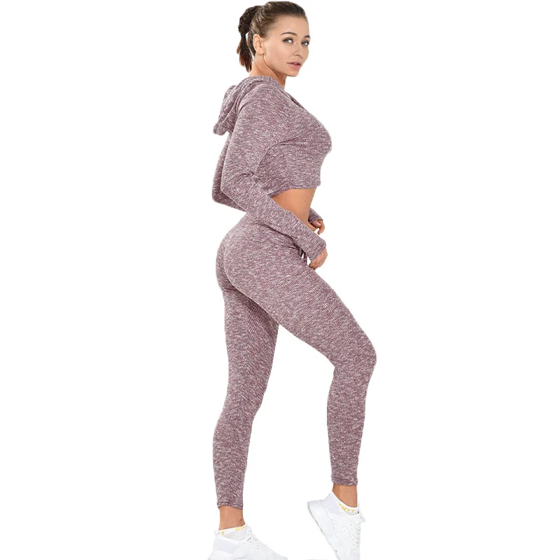 

Women Active Yoga Seamless High Waist Two Piece Legging Fitness Set training clothes, As the picture shows