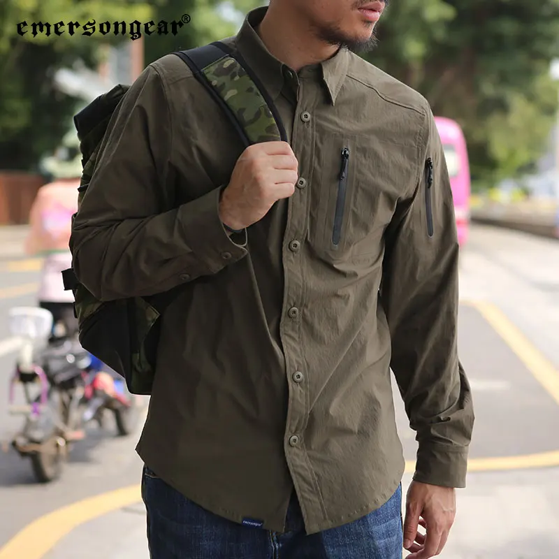 

Emersongear Military Men's Cargo Shirt Outdoor Travel Absorbing Button Down Shirt Tactical Shirts For Men Casual Long Sleeve