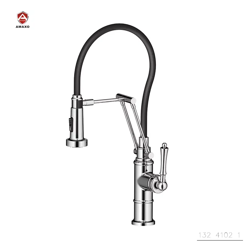 

AMAXO Retro Brushed Nickle Brass Kitchen Basin Faucets Hot Cold Water Sink Faucet With ABS Hose