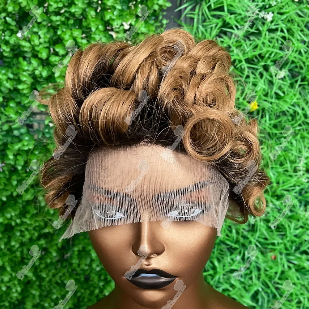 

Short Bob Pixie Cut Wig Brazilian Short Curly Bob 13x1 Lace Wig Ombre Color Loose Wave Short Wigs For Black Women
