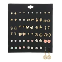 

LIVE4U Latest Fashion Wholesale 30 Pairs Flower Bird Pearl Rhinestone Multi Element Mini Stud Earrings Design for Women Girls