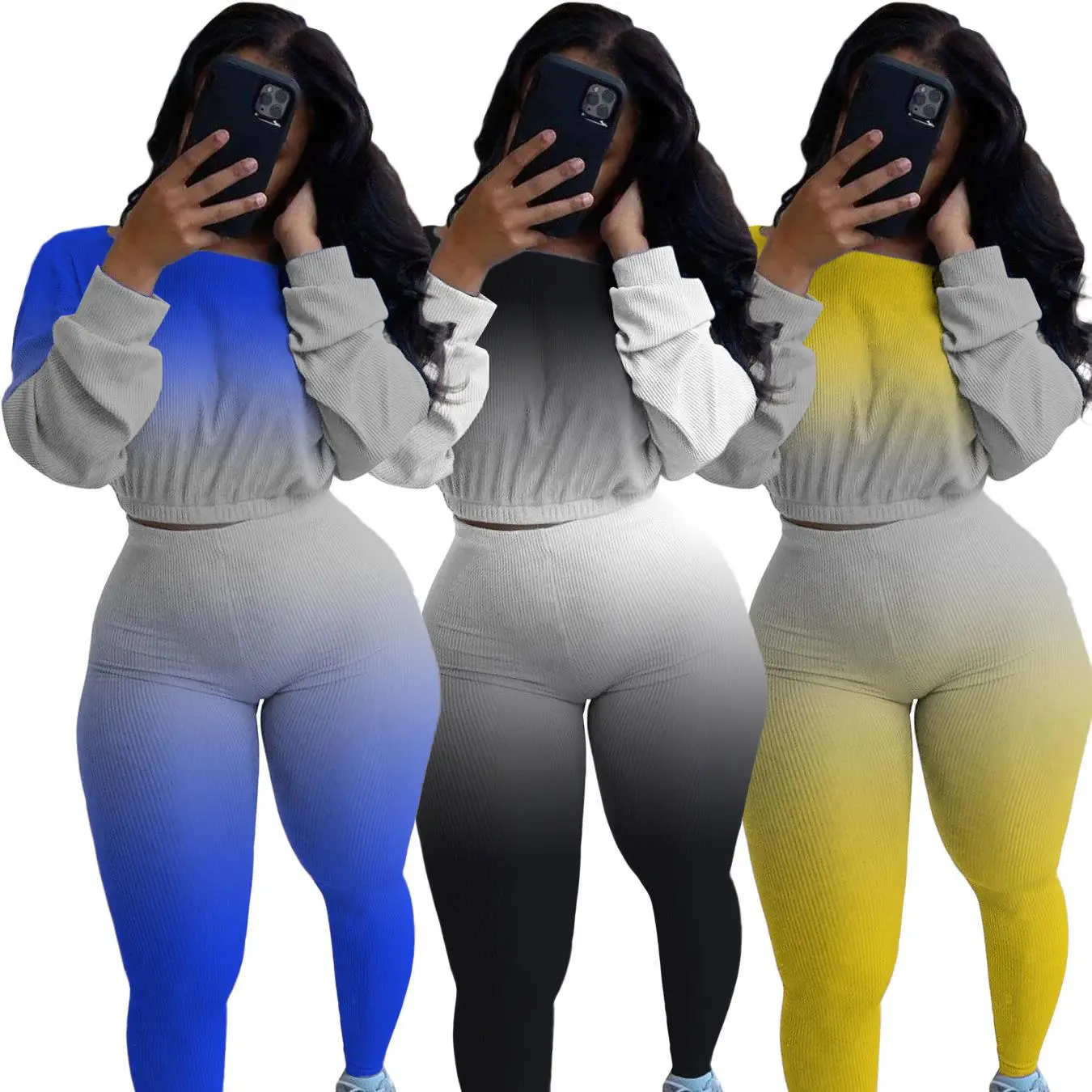 

Fall 2021 women clothes designer fashion two piece set gradiente women joggers suits set two piece set women clothing, 3 colors