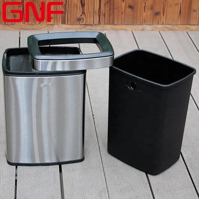 

GNF 6L 10L 15L 20L rectangle stainless steel open top dustbin kitchen metal trash can hotel room trash bin