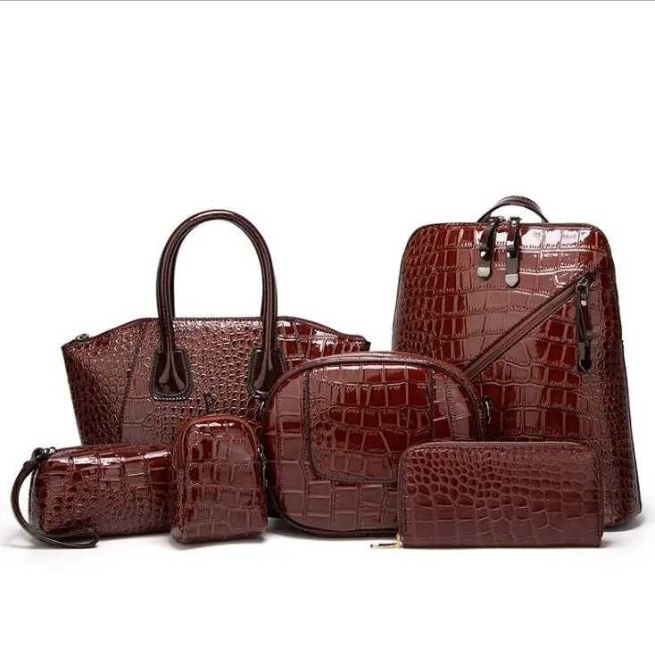 

Many stock cowhide arrivals purser Handbags 6pcs set women's bag Genuine Leather girls women handbag for shopping