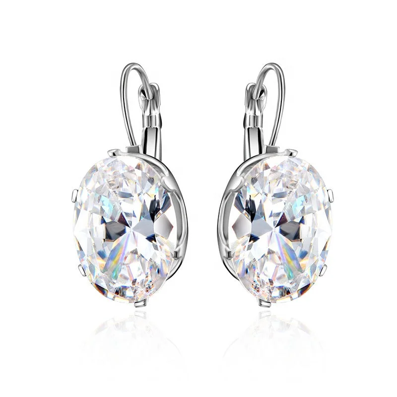 

Free Shipping Jewelry Big Gemstone Pendant Jewellery Women Square Diamond Huggie Earrings, As pictures