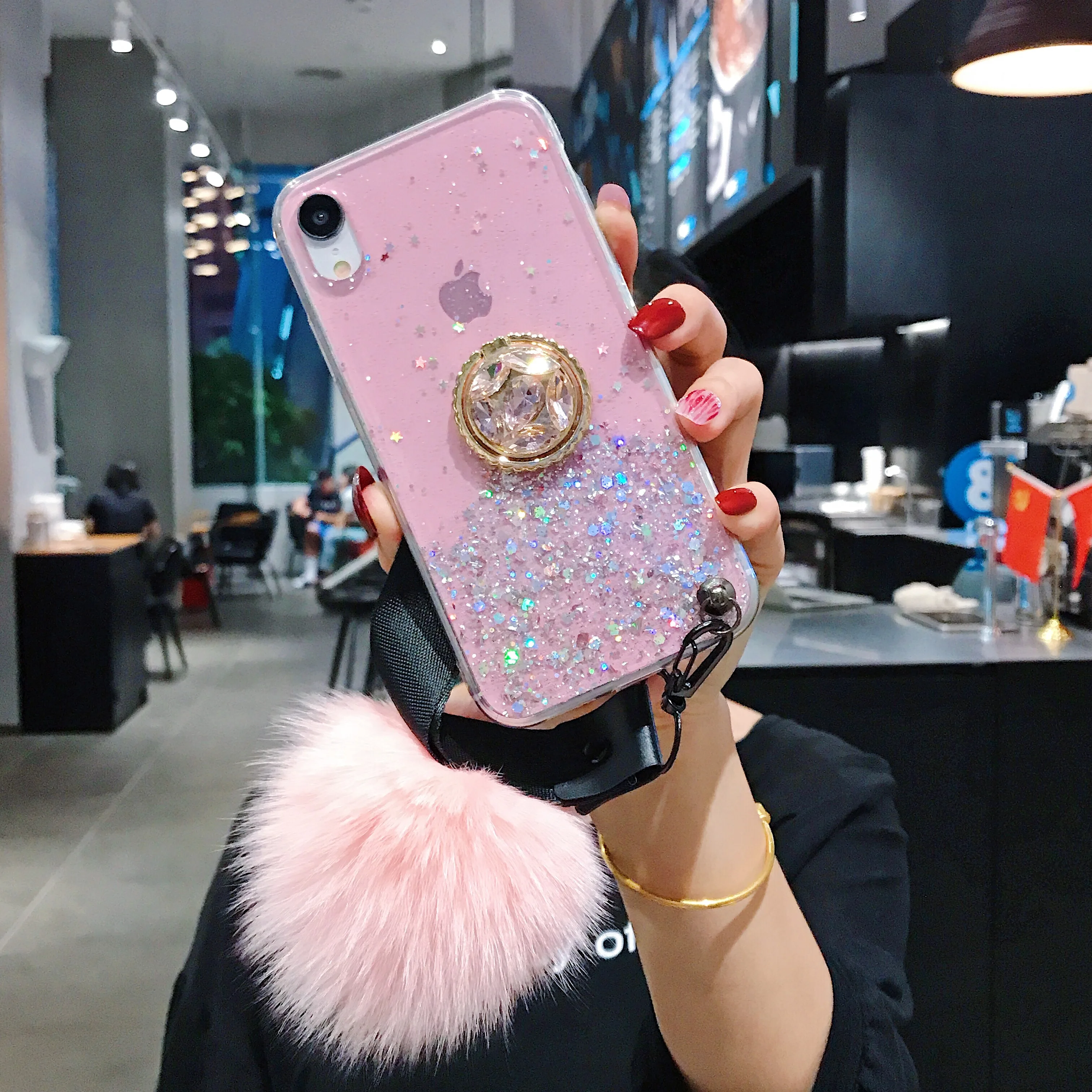 

Glitter Foil Fur Ball Mobile Case For huawei Y9prime 2019 Y5 Y6 Y7 Y9 2019 P20lite nova3 nova4 nova5 case