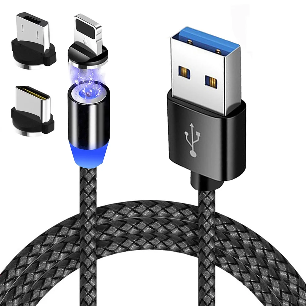 

360 Degree Rotating Spherical Strong Magnetic Fast Charging Cable for phone 1m 2m 2.4A Magnetic charging Cable, Black \red\oem