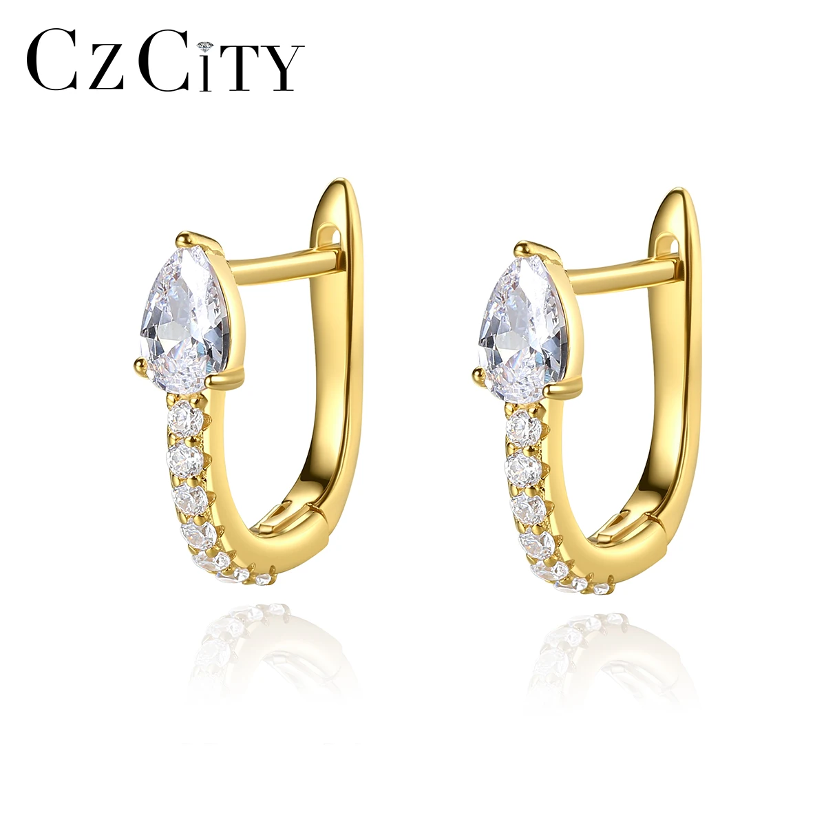 

CZCITY Fashion U Shaped Huggie Earrings Silver Women with Gold Plated
