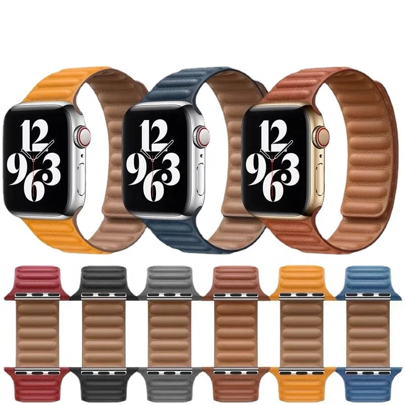 

41mm 45mm Genuine Leather Magnetic Strap For IWatch Adjustable Leather Loop Bracelet For Apple Watch Series 5 6 7 SE, Multi colors