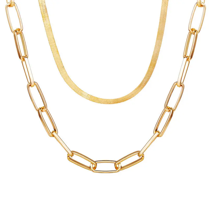 

Fast Ship 18 K Gold Plating Double Layers Snake Chunky Chain Necklace for Fashion Girls