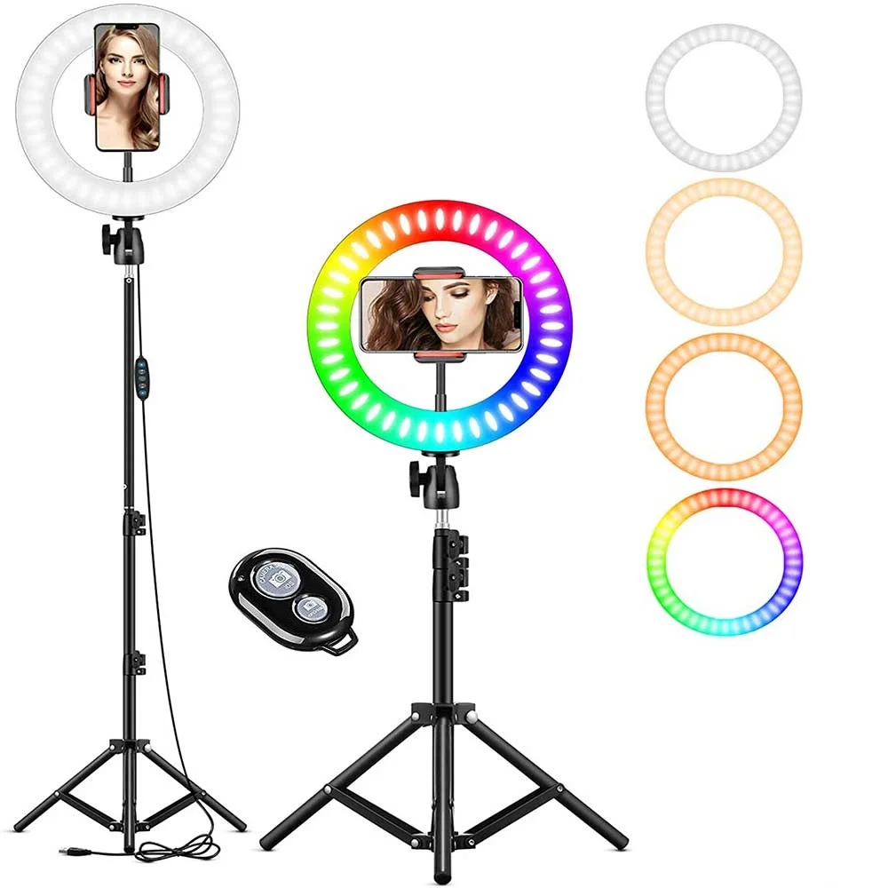 

12 inch RGB Ring Light with Stand and Phone Holder, Selfie Ring Lights with Tripod Stand for TikTok YouTube