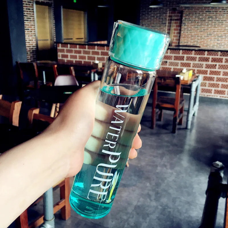 

Wholesale custom logo 400ml Korean glass skinny tube tumbler straight cup portable creative leak-proof glass water bottle, Various