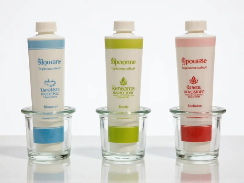 Three customized toothpaste variations in small glass containers